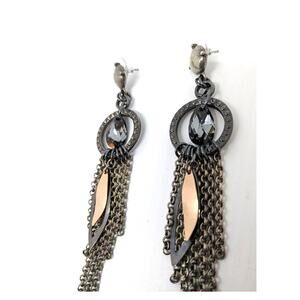 Babylone Paris Earrings Crystal Chain Dangle Long Mixed Metals